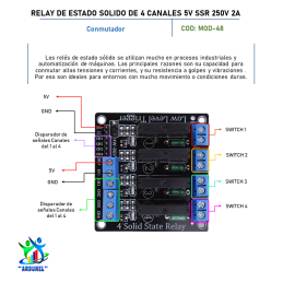 MÓDULO RELE DE ESTADO SÓLIDO DE 4 CANALES 5V CON FUSIBLE SSR 250V 2A