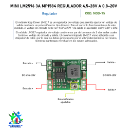 MODULO MINI LM2596 3A MP1584 REGULADOR 4.5-28V A 0.8-20V