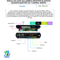 MODULO DE AUDIO INALÁMBRICO MP3 12V  RECEPTOR - BLUETOOTH - DECODIFICADOR CON CONTROL REMOTO