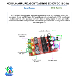 MODULO AMPLIFICADOR TDA3116D2 2X100W DC12-24V