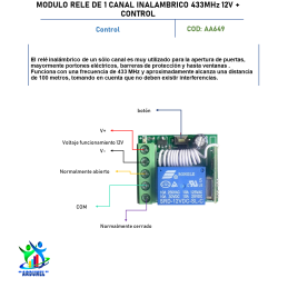 MODULO RELE DE 1 CANAL INALÁMBRICO 433MHZ 12V + CONTROL