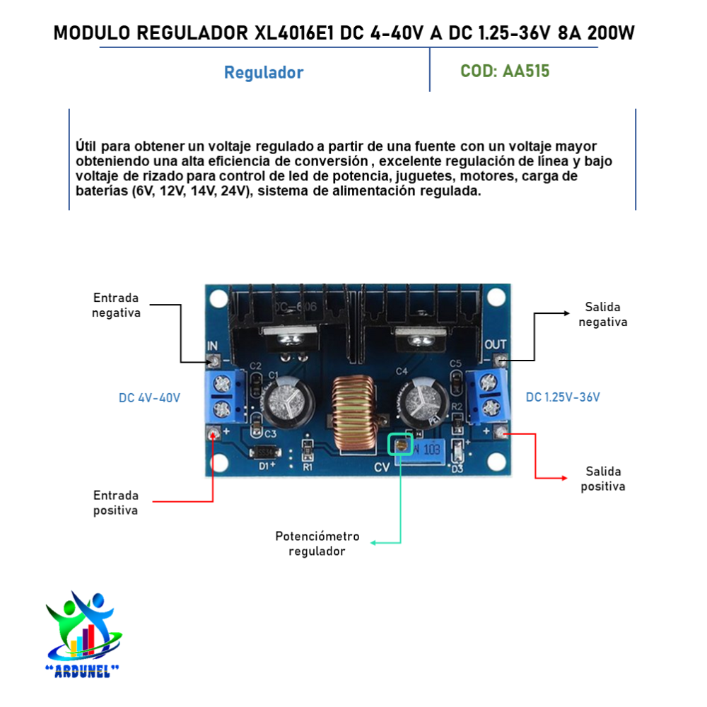 HiLetgo 2 Unidades XL4016 DC-DC 4-40 V A 1.25-36 V Step Down Buck
