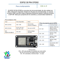 ESP32 30 PIN CP2102 WIFI - BLUETOOTH  MICRO USB (ALTA CALIDAD)