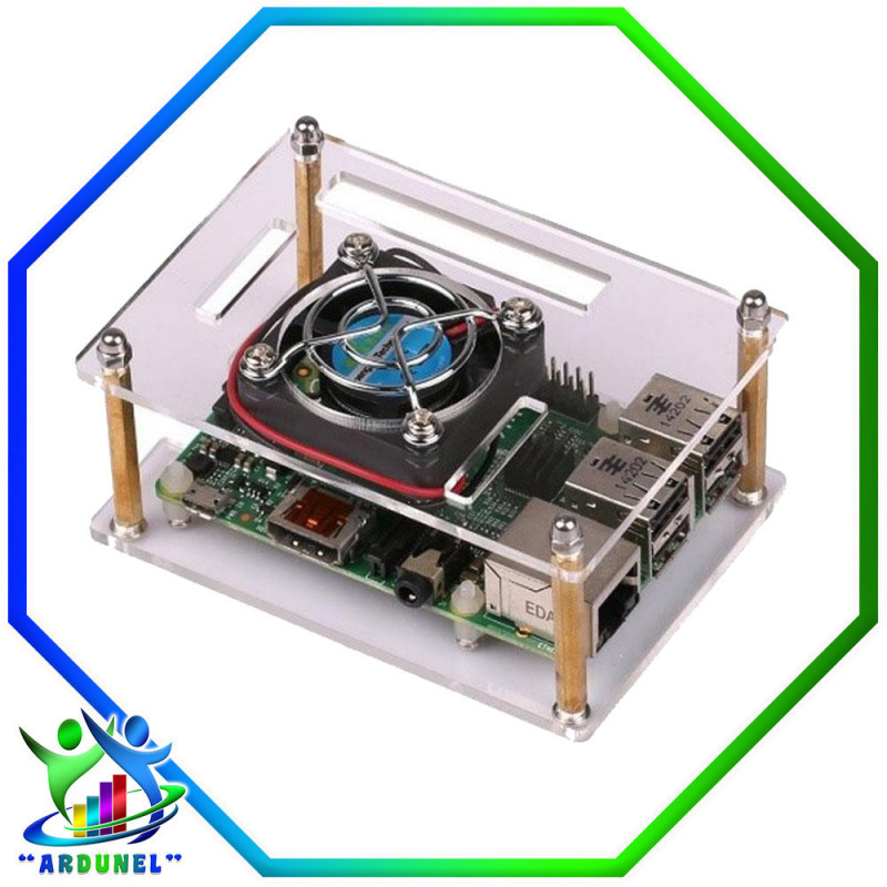 ESTUCHE TRANSPARENTE CON VENTILADOR PARA RASPBERRY PI 3 MODELO B/PI 2/B+